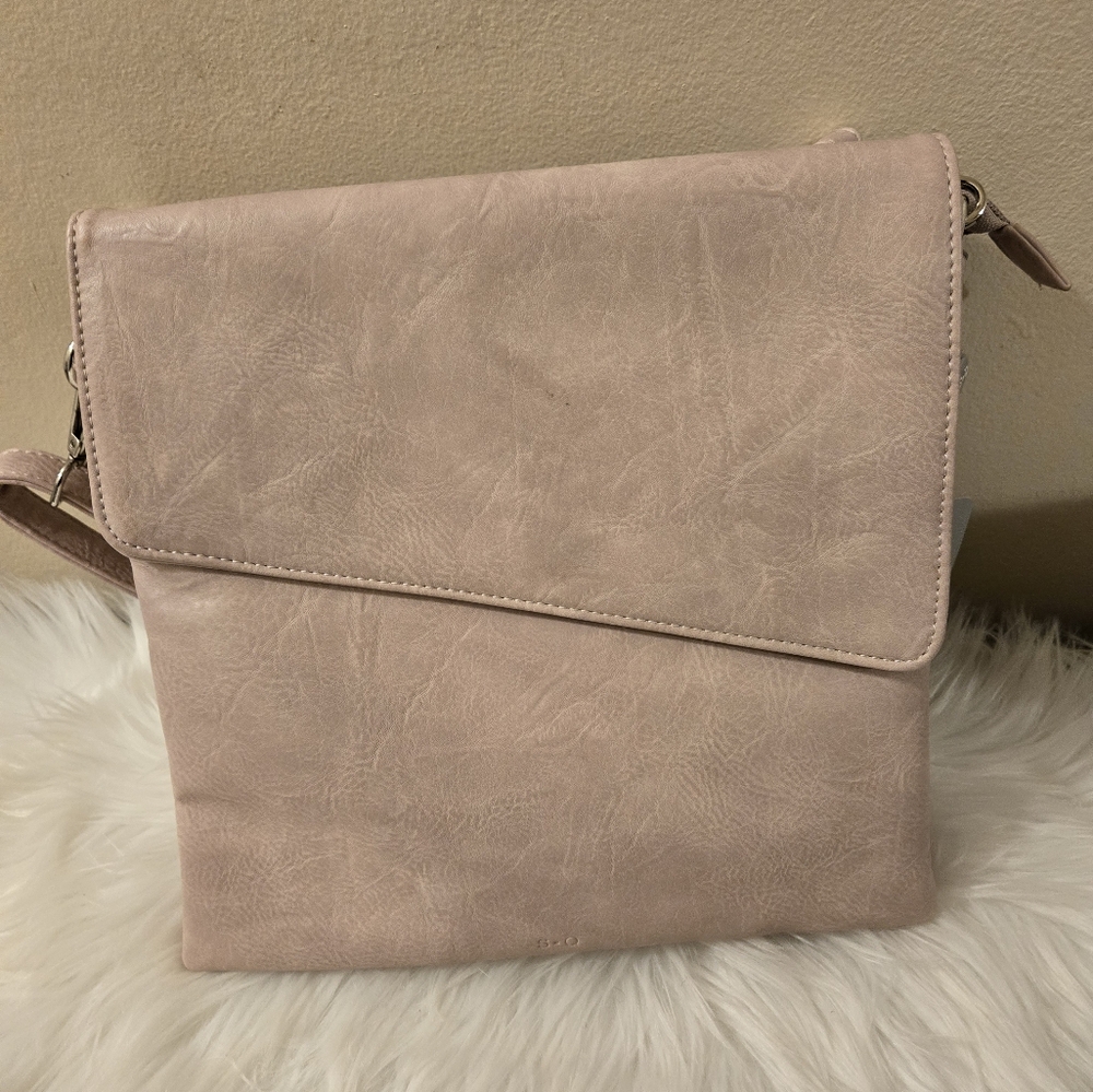 S.Q Luna Crossbody Handbag Nude Pink With Zipper & Pockets Flap Magnetic